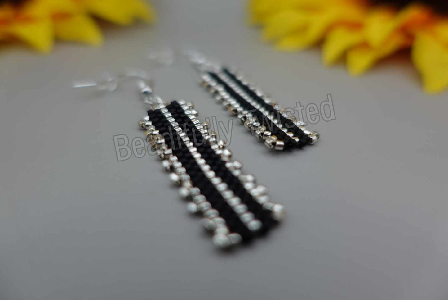 Handmade~Dangle Drop Earrings~Delica Beads~925 Sterling Silver