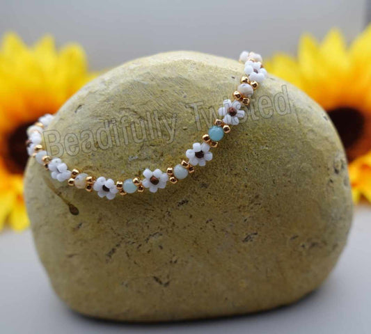 Handmade~Dainty Daisy Bracelets-Seed Beads~Gemstones