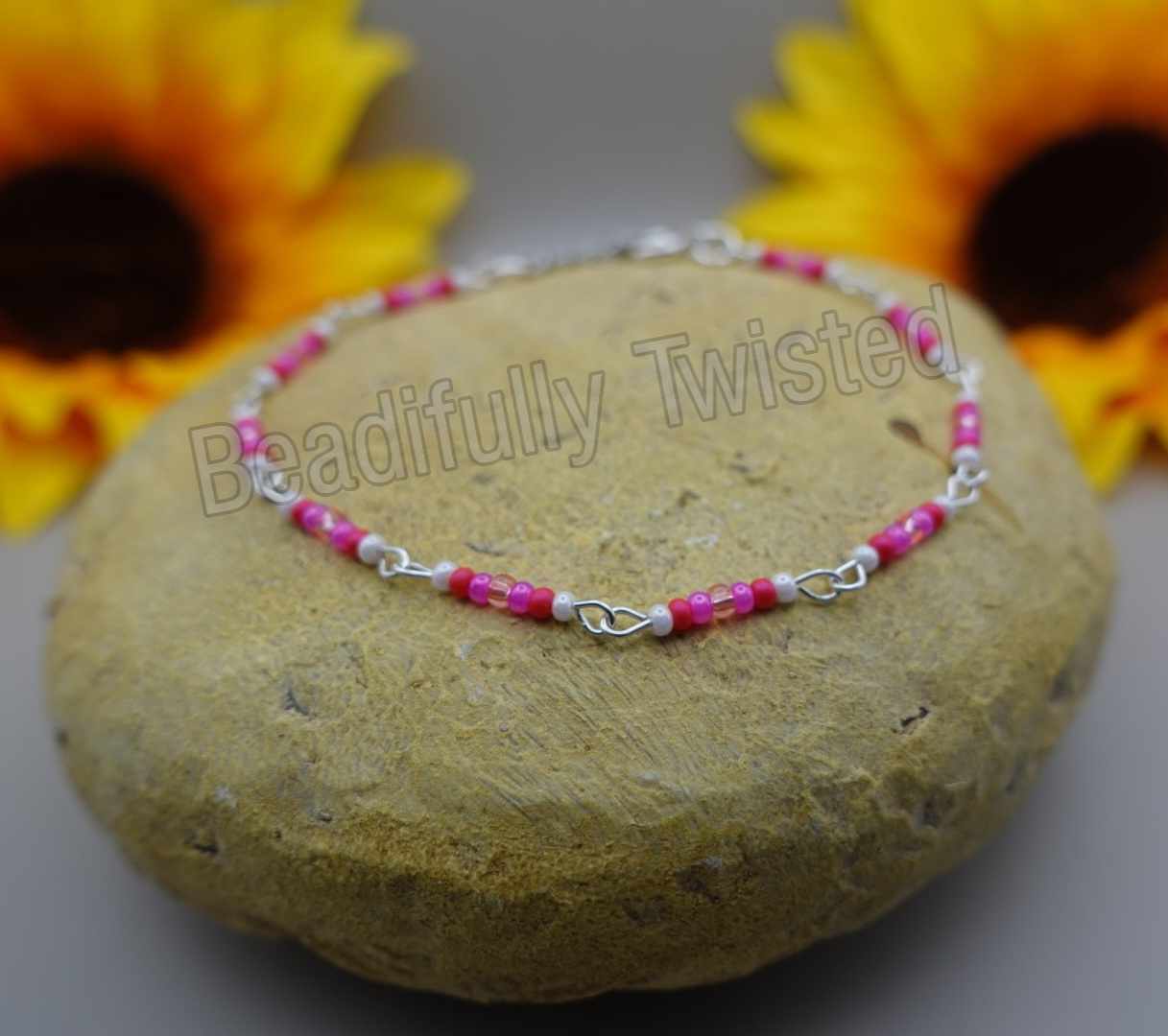 Handmade~Dainty Wire Bracelets~Valentines Day~Seed Beads