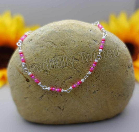Handmade~Dainty Wire Bracelets~Valentines Day~Seed Beads