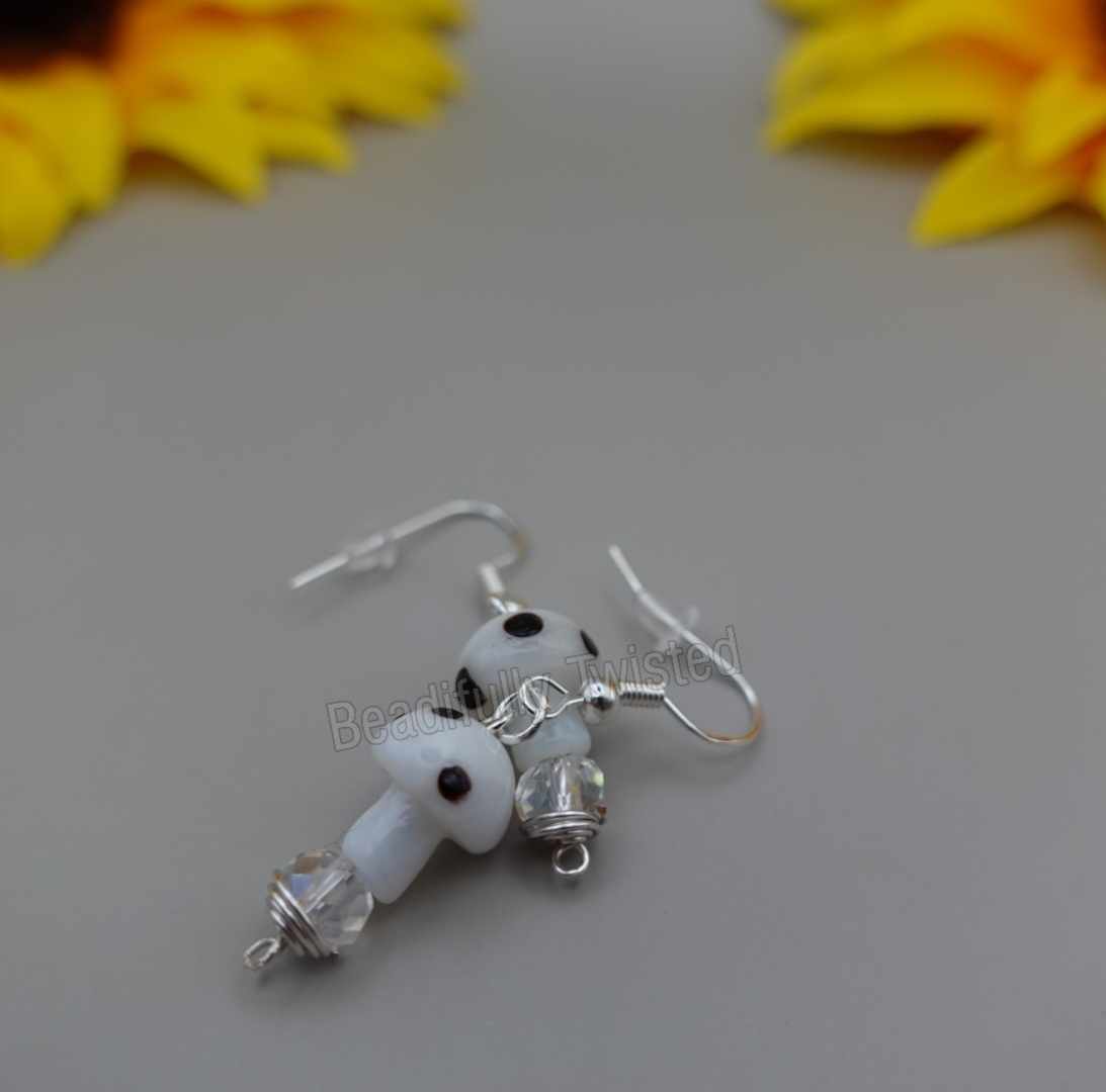 Handmade~Glass Mushie Earrings~Dangle Drop~925 Sterling Silver