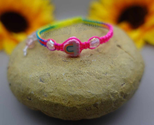 Handmade Macrame Bracelets~Clay Rainbow Charm~Adjustable