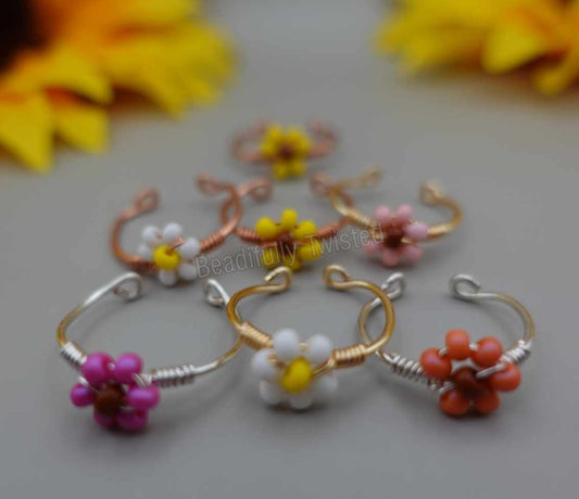 Handmade~Wire Wrapped Rings~Adjustable~Daisies