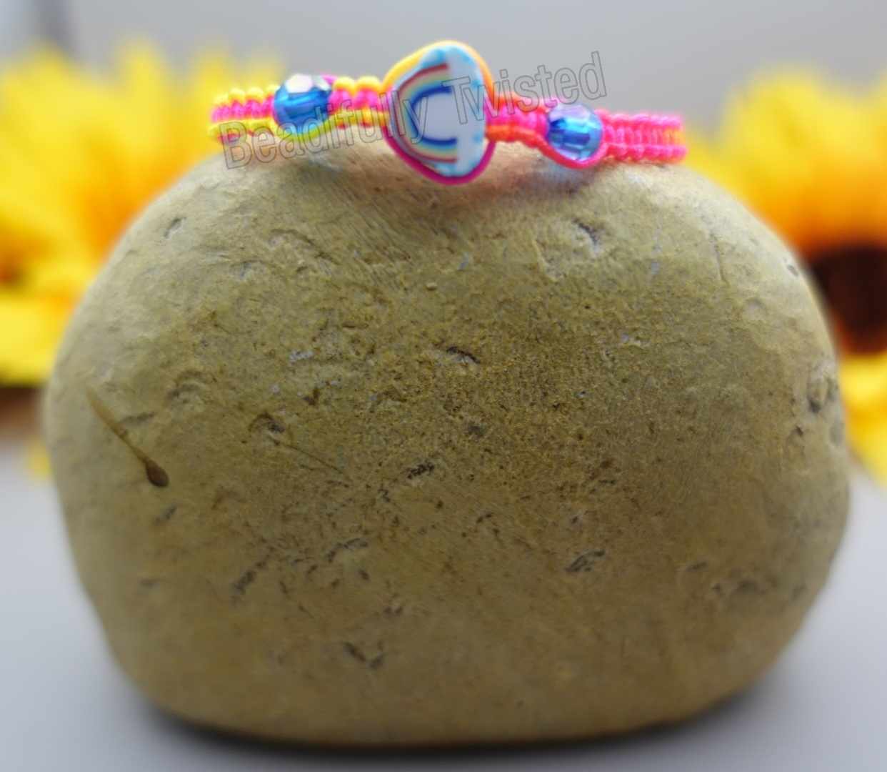 Handmade Macrame Bracelets~Clay Rainbow Charm~Adjustable