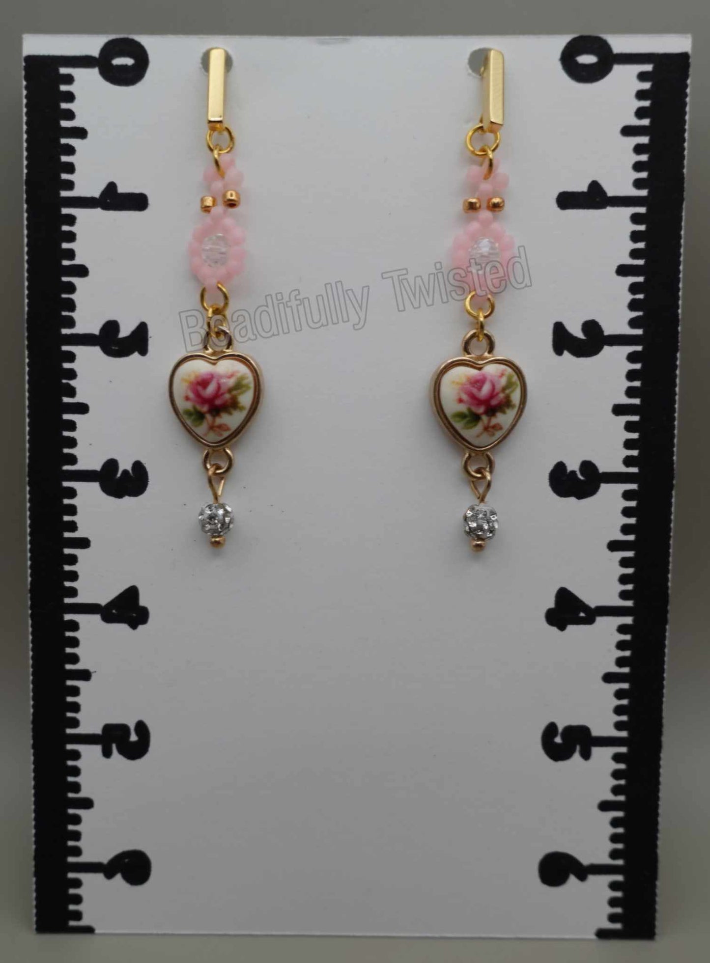 Handmade~Pink Rose~Dangle Drop Earring~Valentines Day