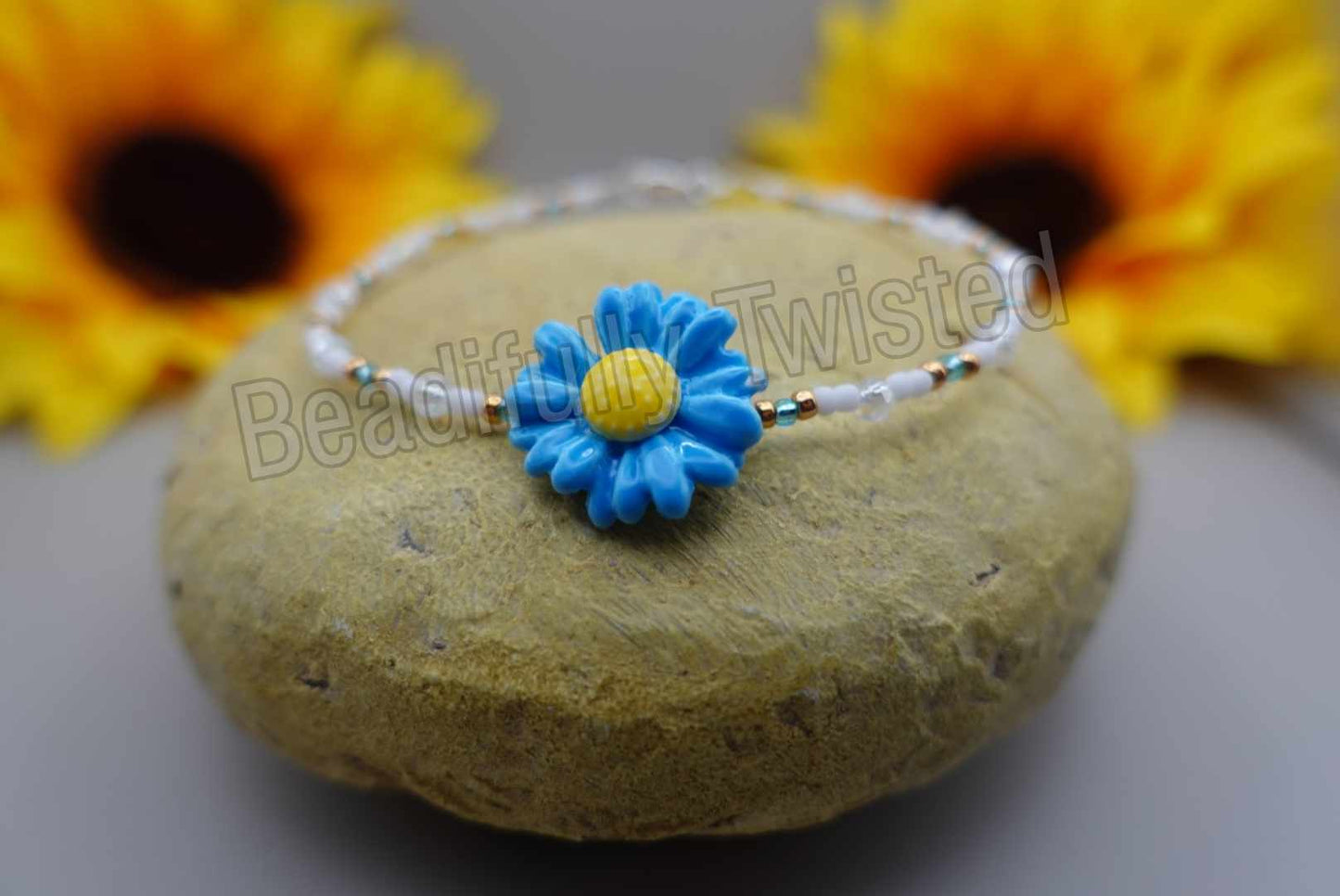 Handmade~Glass Flowers~Wire Bracelets