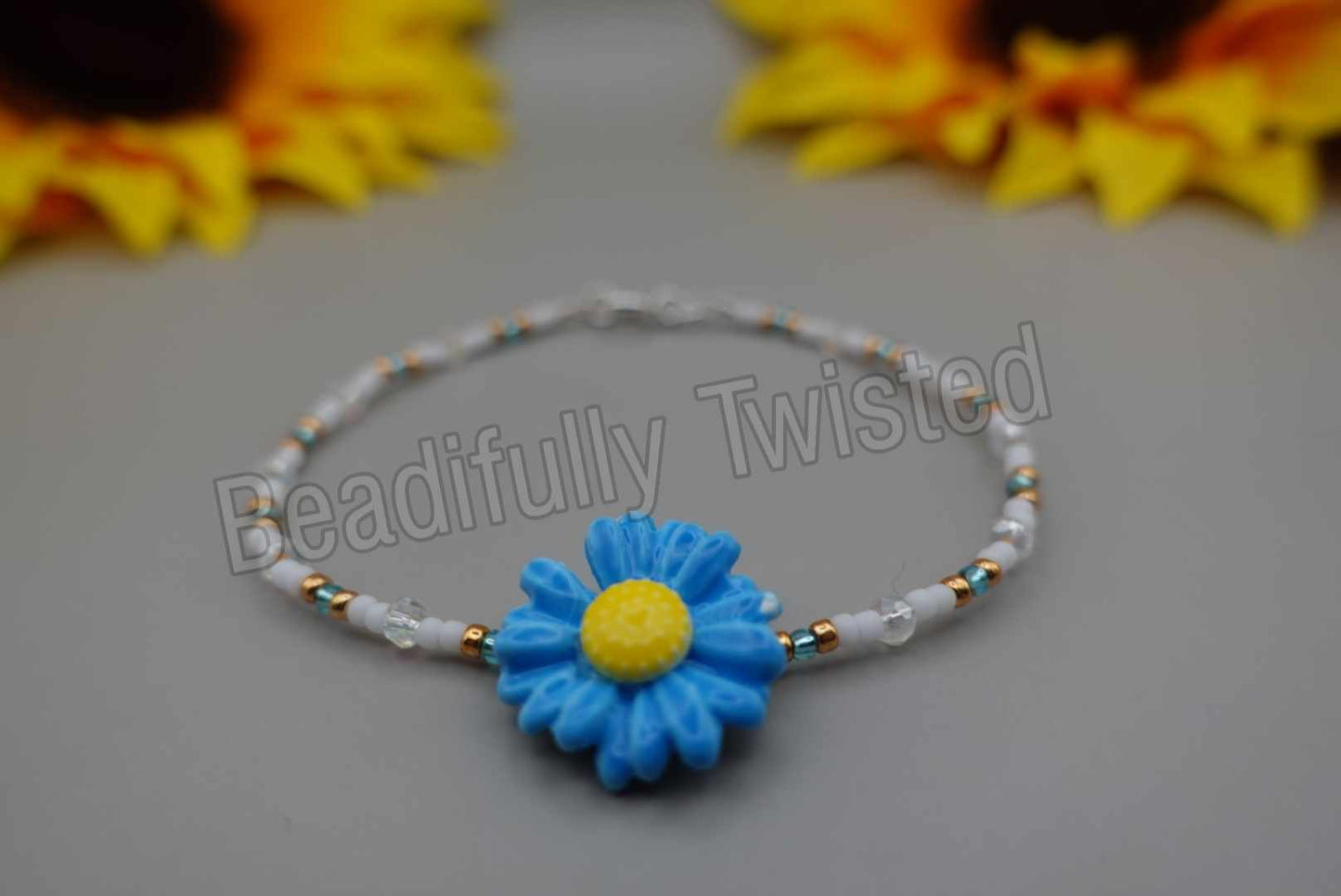 Handmade~Glass Flowers~Wire Bracelets