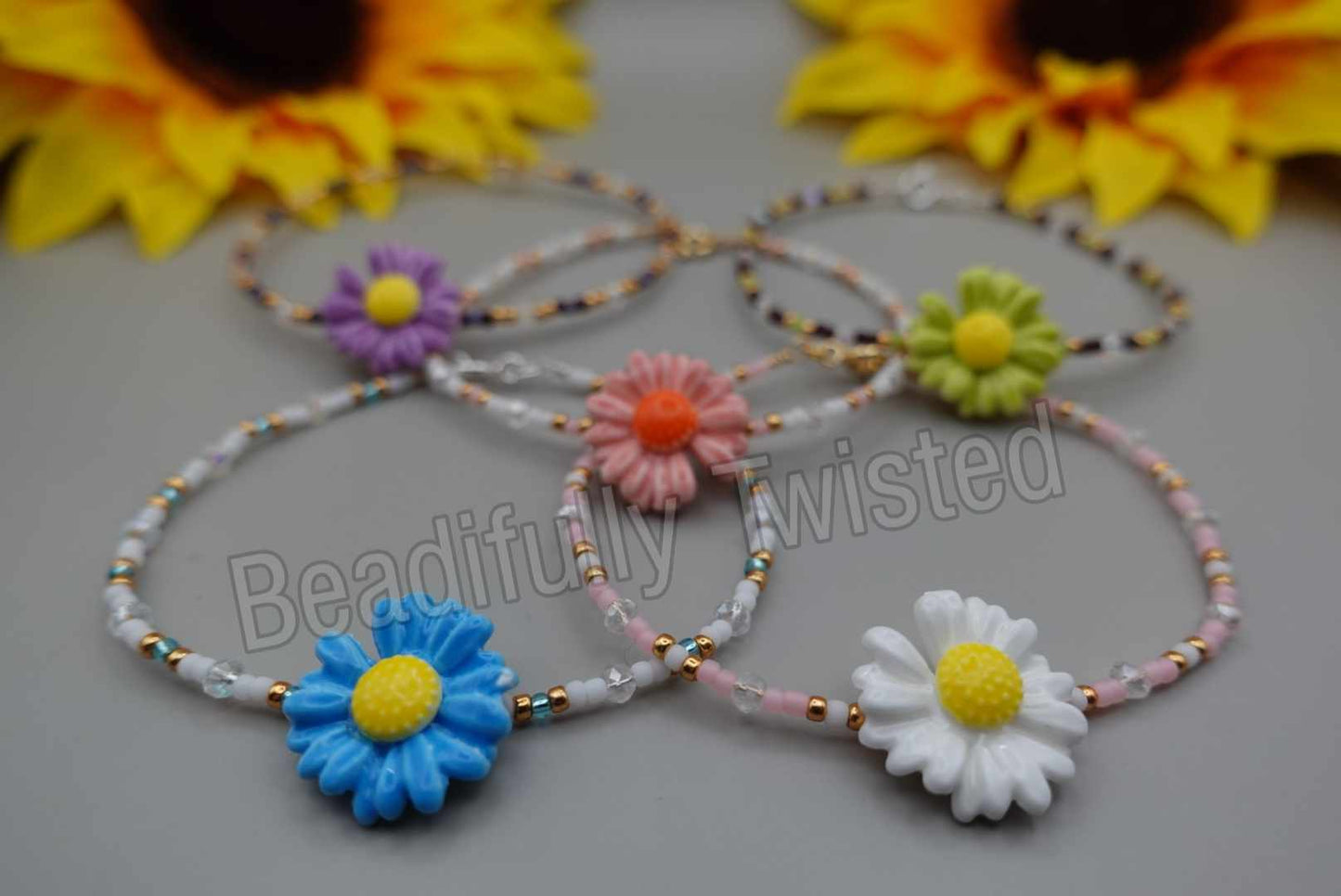 Handmade~Glass Flowers~Wire Bracelets