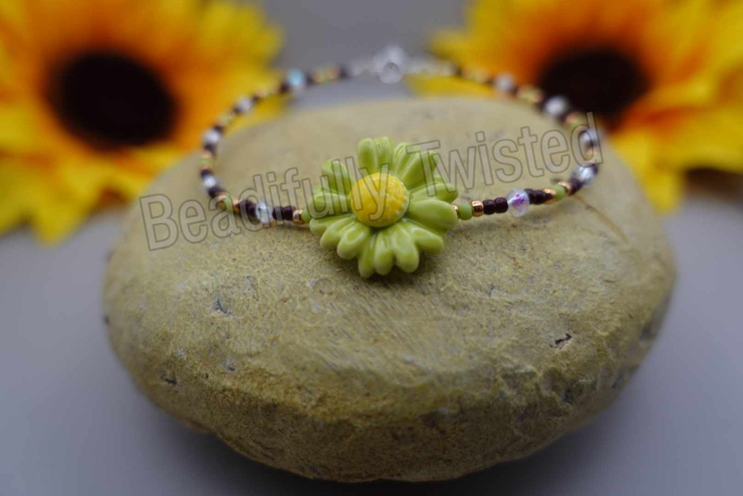 Handmade~Glass Flowers~Wire Bracelets