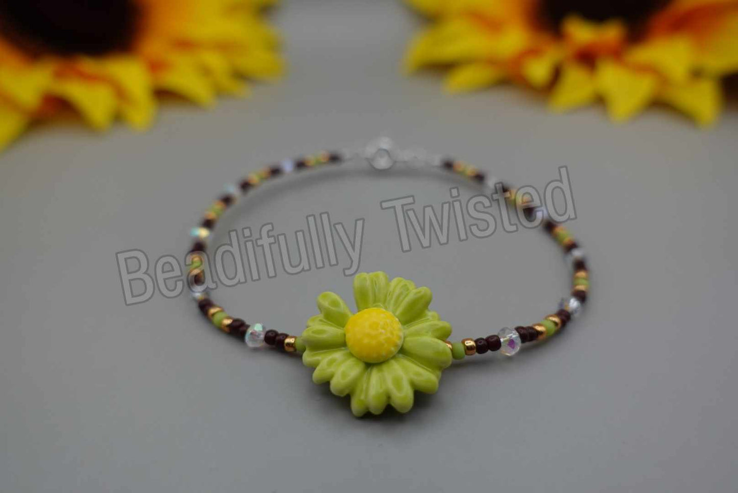 Handmade~Glass Flowers~Wire Bracelets