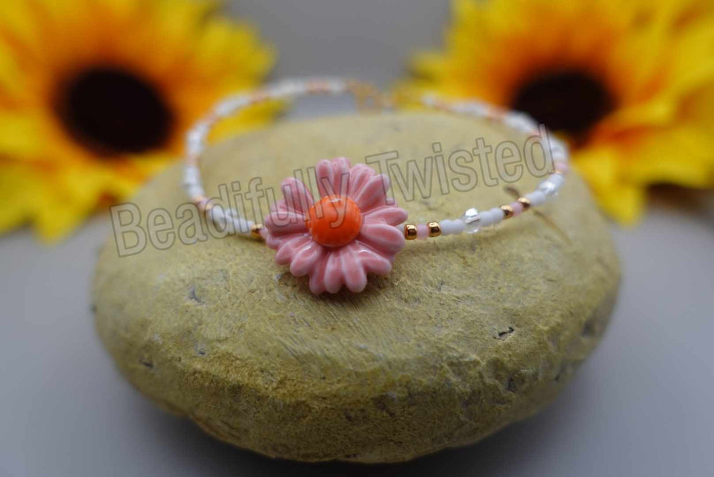 Handmade~Glass Flowers~Wire Bracelets