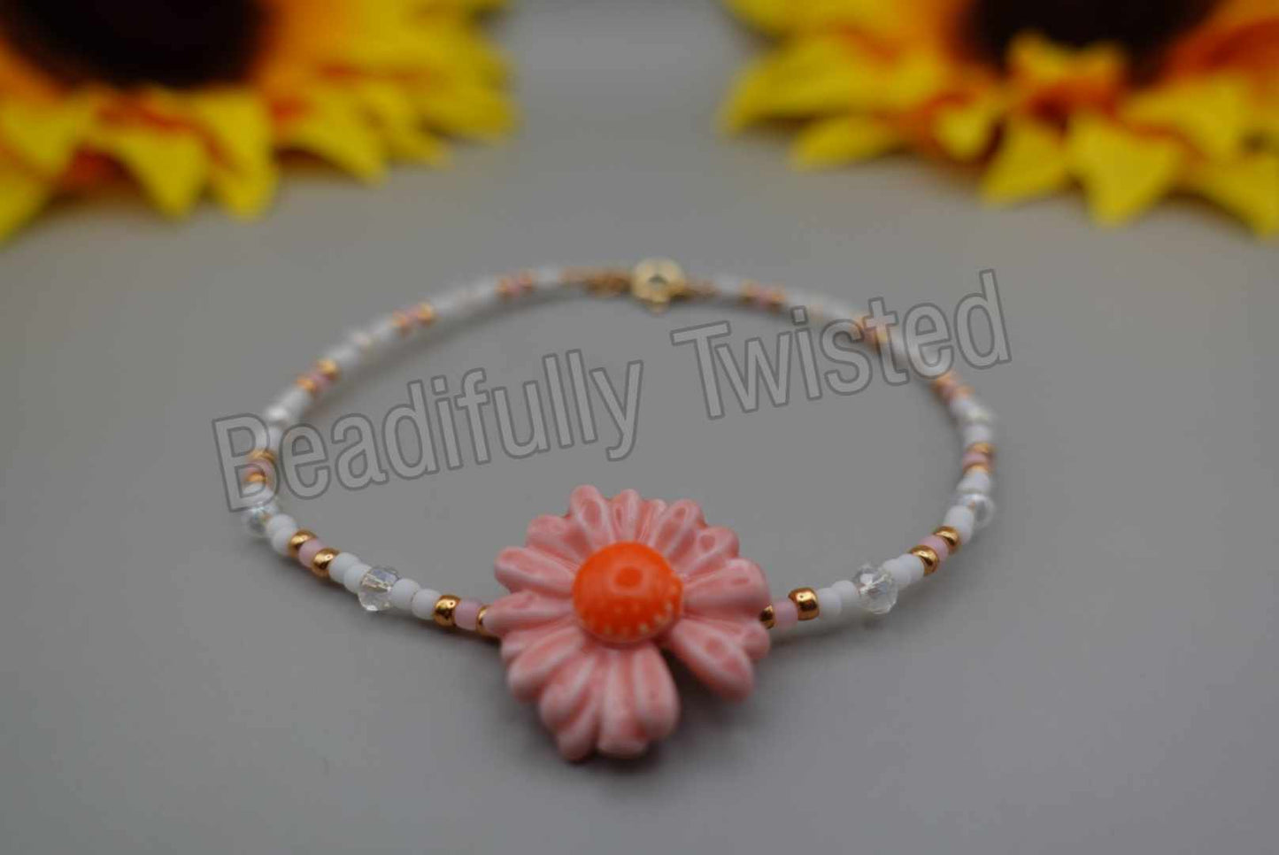 Handmade~Glass Flowers~Wire Bracelets