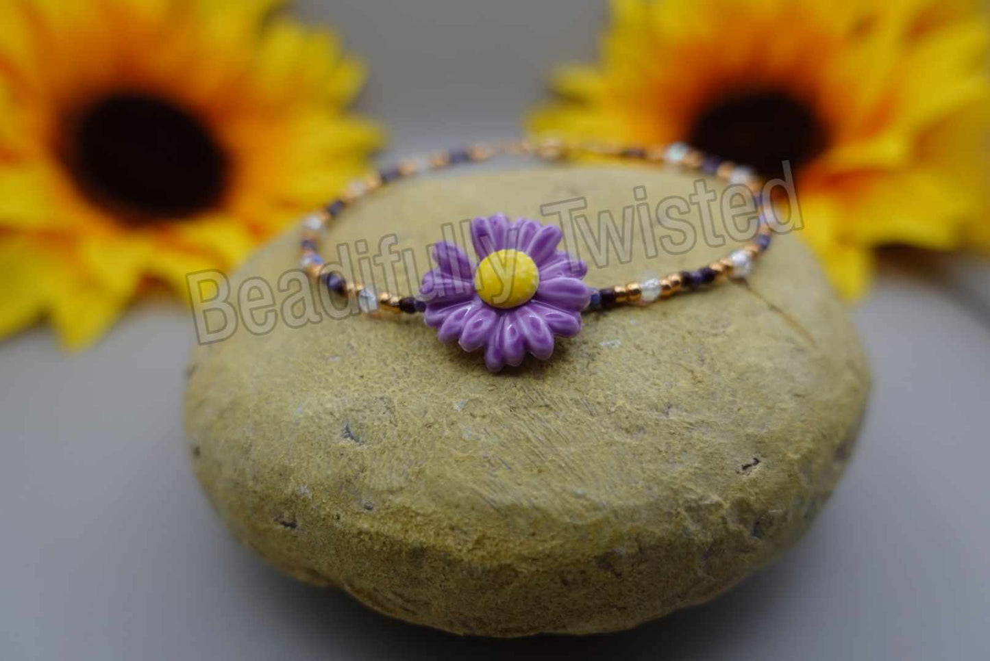 Handmade~Glass Flowers~Wire Bracelets