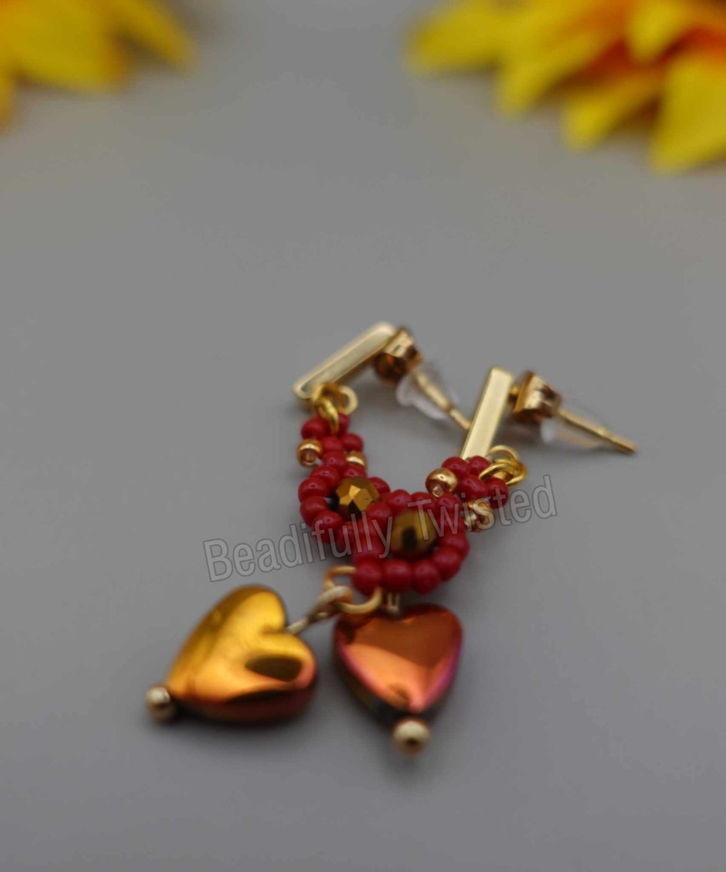 Handmade~Heart Charm~Dangle Drop Earrings~Valentines Day