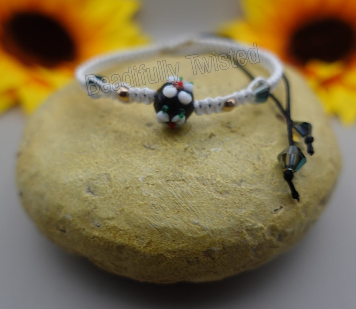 Handmade Macrame Bracelets~Glass Blown Flowers~Crystals~Adjustable