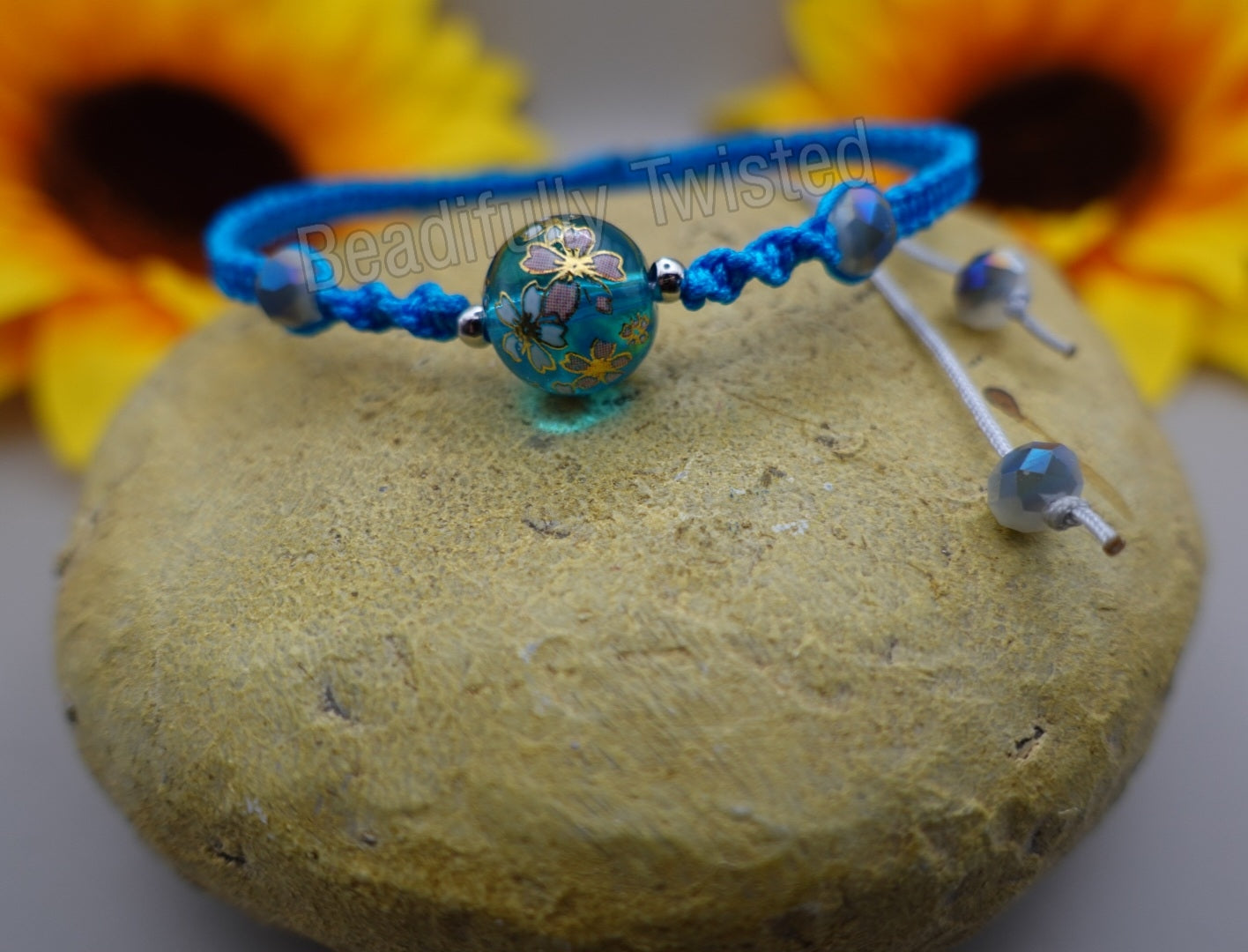 Handmade Macrame Bracelets~Hand Painted Glass Beads~Gemstones~Adjustable