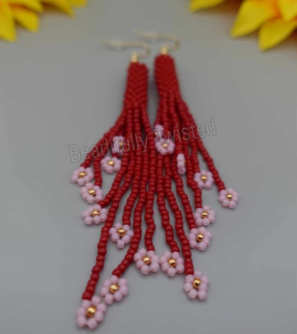 Handmade~Tubular Dangle Drop Earrings~Flowers~Valentines day