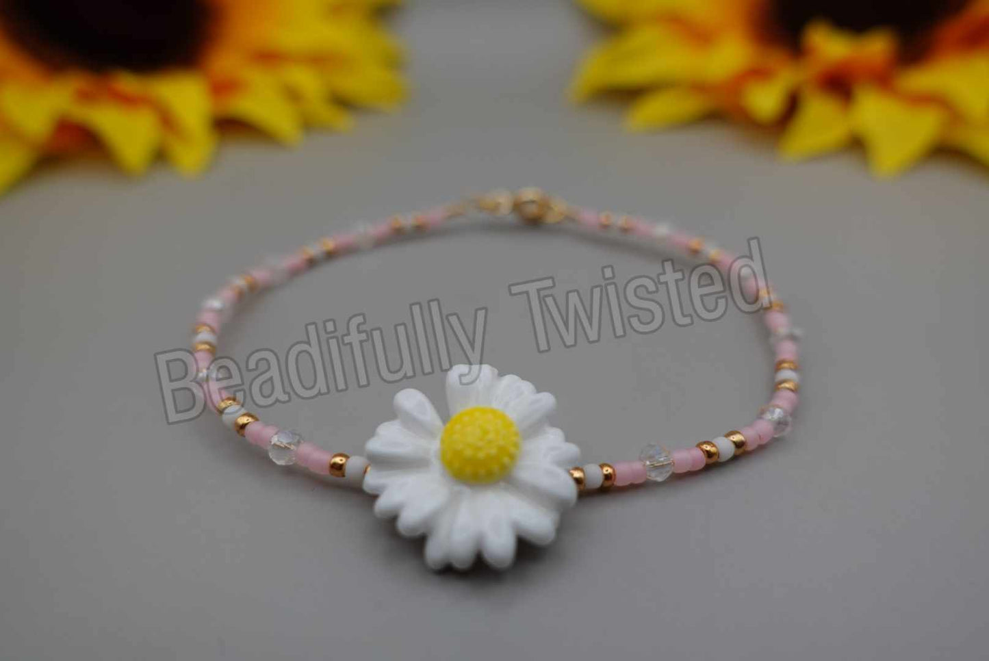 Handmade~Glass Flowers~Wire Bracelets